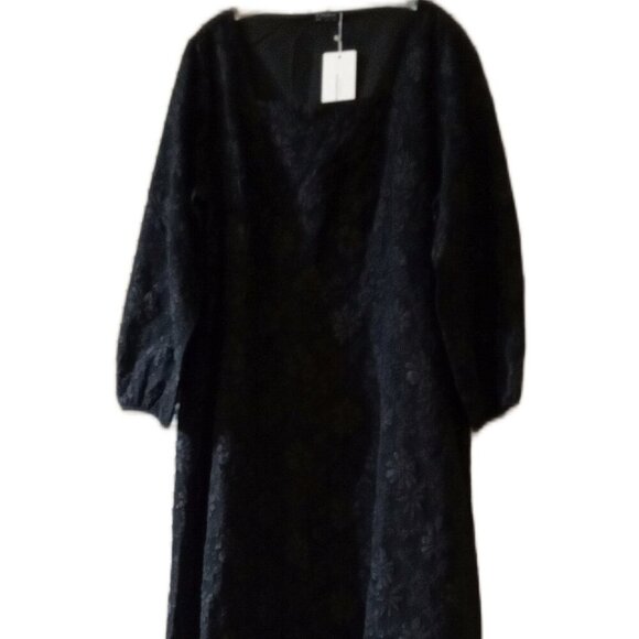 NWT Plus Size 26 Black Brocade Floral Print Dress - Picture 2 of 6